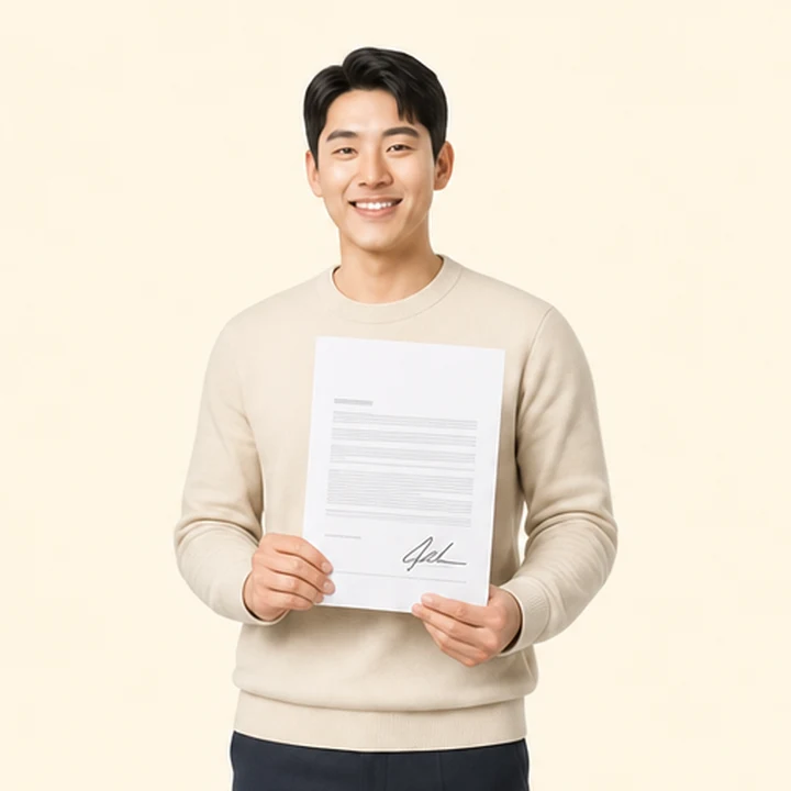 신용불량자 셀토스 장기렌트 서면 견적서를 들고 있는 고객